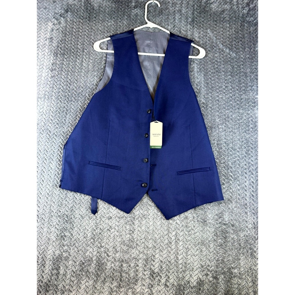 Alfani Suit Vest Mens Large Blue Textured Slim Fit Belted Four Button Formal